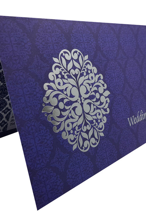 Load image into Gallery viewer, ABC 671 Arabesque design pattern Wedding Invitation in Blue and Silver
