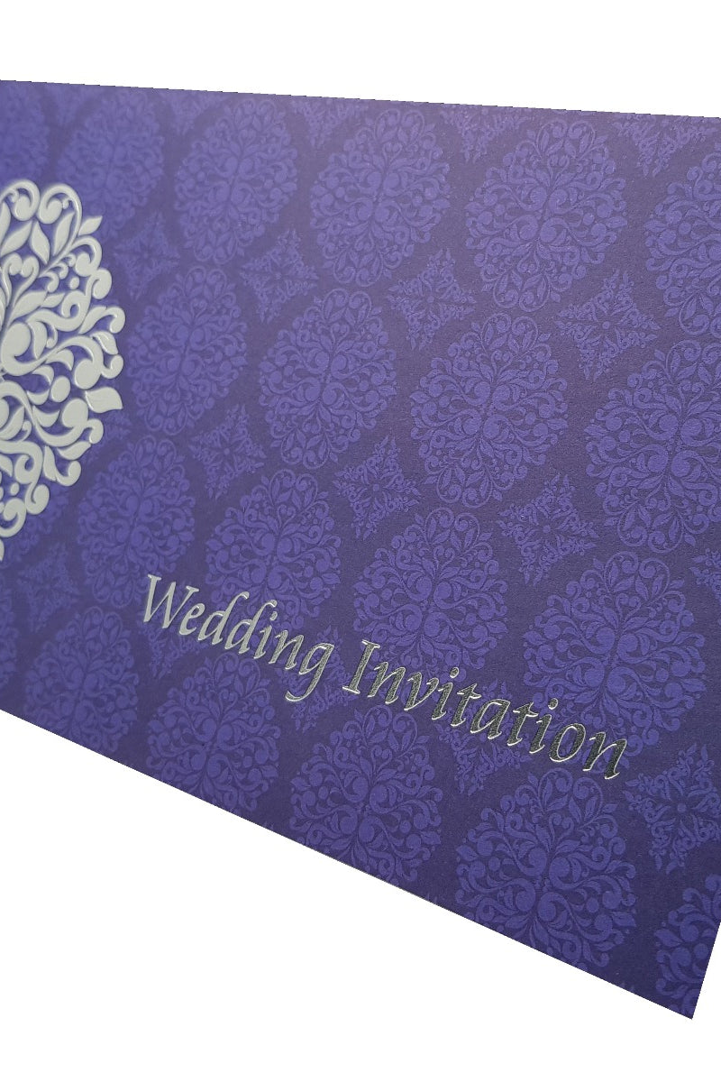 ABC 671 Arabesque design pattern Wedding Invitation in Blue and Silver