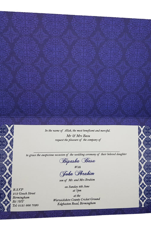 Load image into Gallery viewer, ABC 671 Arabesque design pattern Wedding Invitation in Blue and Silver
