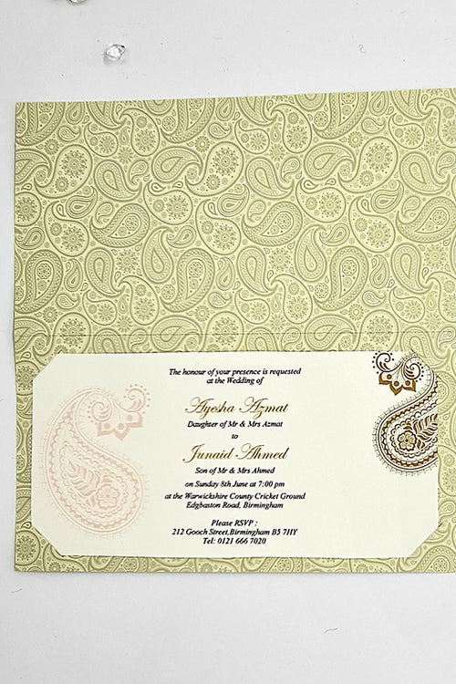 Load image into Gallery viewer, ABC 730M Asian Paisley background Bismillah Foiled Invitation
