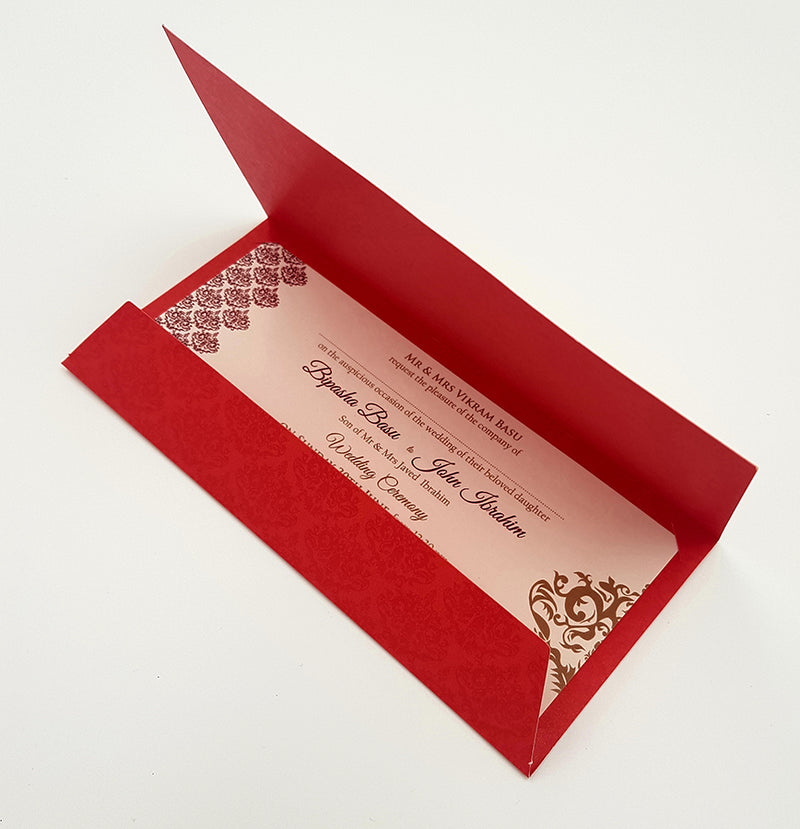 Red and Gold foiled Damask pattern Asian Wedding Invitation - ABC 846