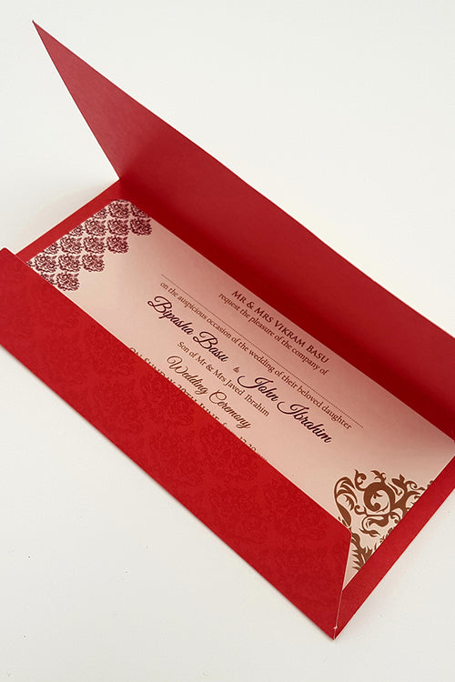 Load image into Gallery viewer, Red and Gold foiled Damask pattern Asian Wedding Invitation - ABC 846
