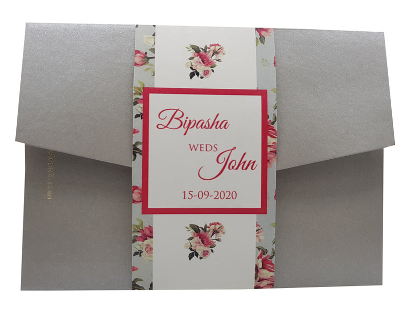 Grey Vintage Floral Pocketfold Invitation ABC 881