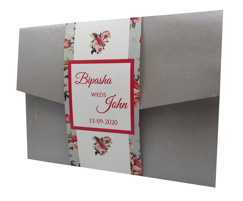 Grey Vintage Floral Pocketfold Invitation ABC 881