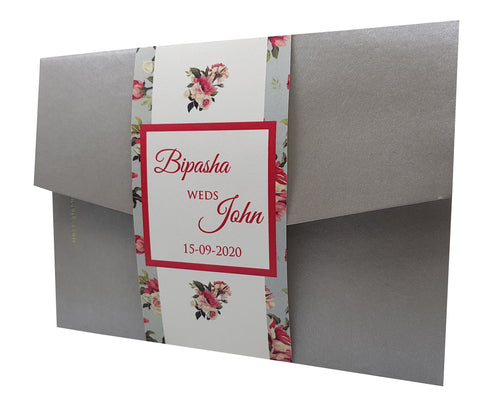 Load image into Gallery viewer, Grey Vintage Floral Pocketfold Invitation ABC 881
