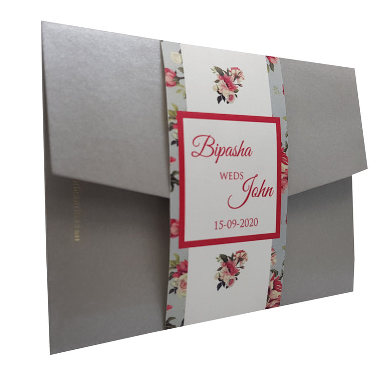 Grey Vintage Floral Pocketfold Invitation ABC 881