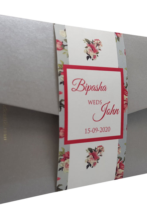 Load image into Gallery viewer, Grey Vintage Floral Pocketfold Invitation ABC 881
