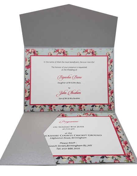 Grey Vintage Floral Pocketfold Invitation ABC 881