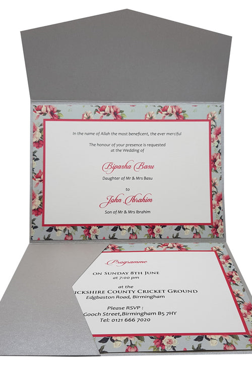 Load image into Gallery viewer, Grey Vintage Floral Pocketfold Invitation ABC 881
