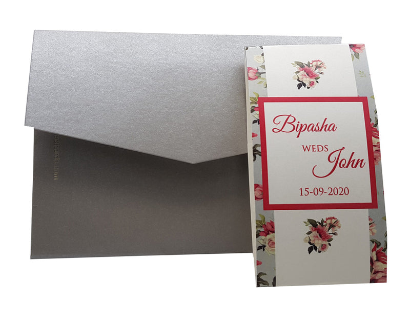 Grey Vintage Floral Pocketfold Invitation ABC 881