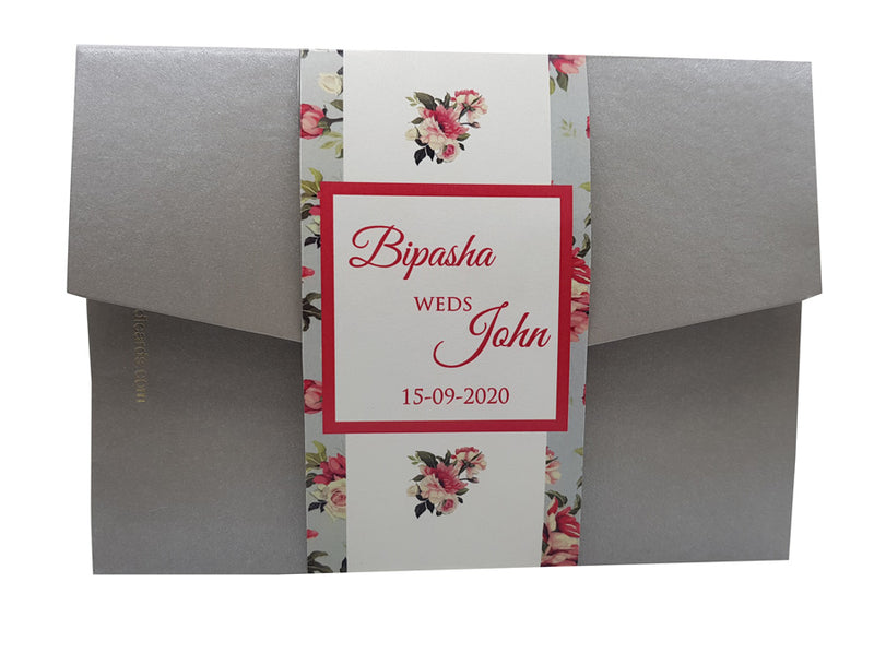 Grey Vintage Floral Pocketfold Invitation ABC 881