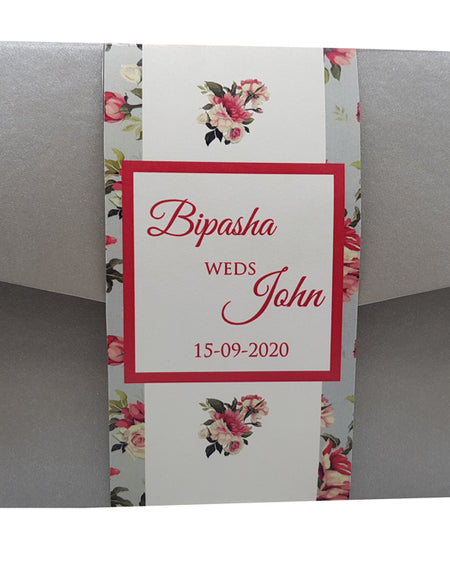 Grey Vintage Floral Pocketfold Invitation ABC 881