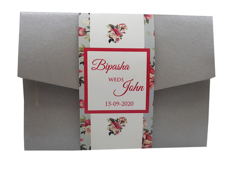 Grey Vintage Floral Pocketfold Invitation ABC 881