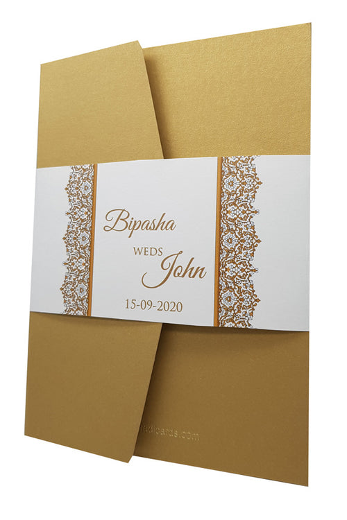 Load image into Gallery viewer, Luxurious Gold Pocketfold Invitation ABC 882
