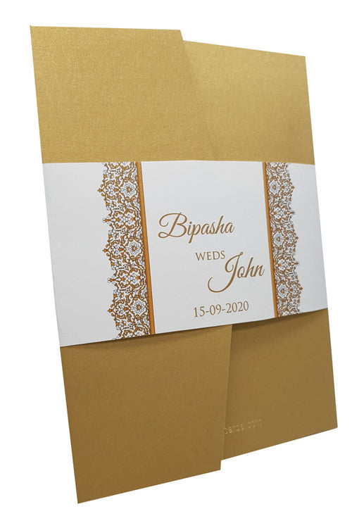 Load image into Gallery viewer, Luxurious Gold Pocketfold Invitation ABC 882
