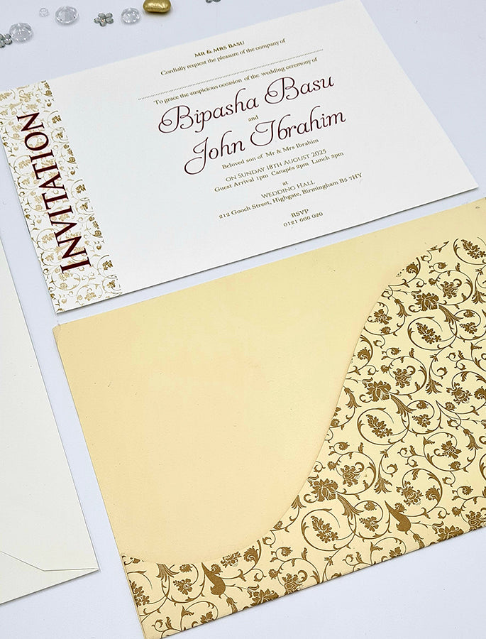 ABC 890 Vintage Floral Pocket Invitation in cream