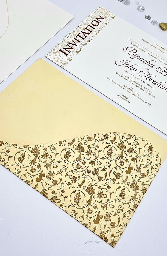 ABC 890 Vintage Floral Pocket Invitation in cream