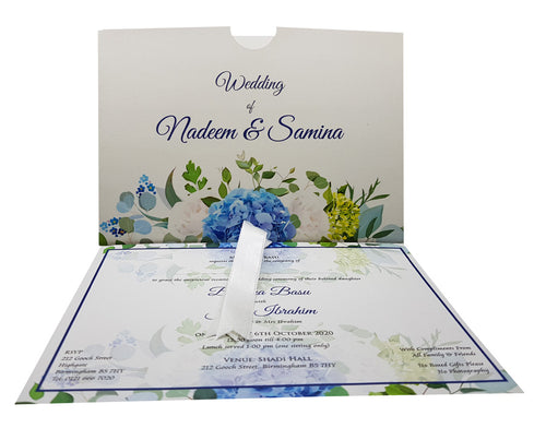 Load image into Gallery viewer, Blue Flower Pocket Invitation ABC 892
