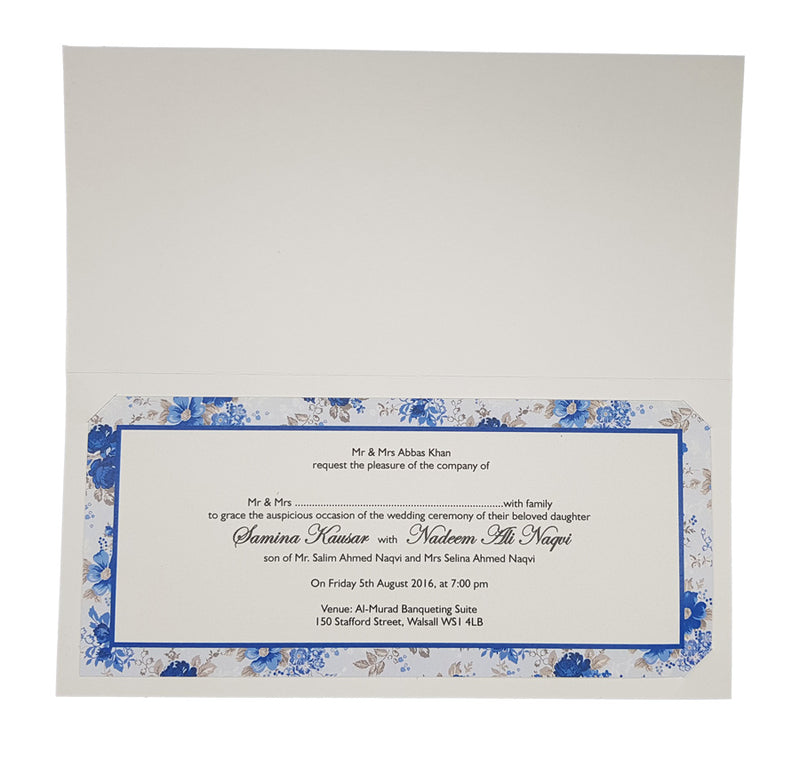 Personalised Floral Blue Wedding Invitation ABC 913
