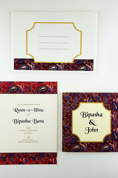 Load image into Gallery viewer, ABC 956 Vibrant Colour Personalised A5 Sized Paisley Large Band Invitation
