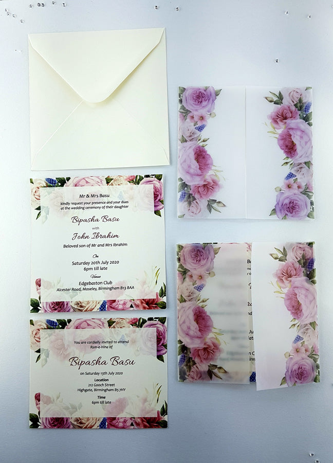 ABC 969  Translucent Lilac Rose Vellum Wrap Invitation