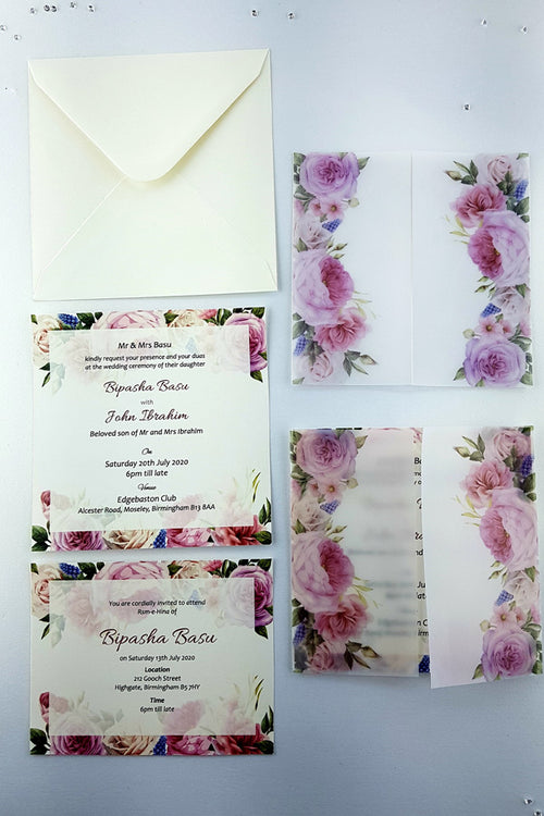 Load image into Gallery viewer, ABC 969  Translucent Lilac Rose Vellum Wrap Invitation
