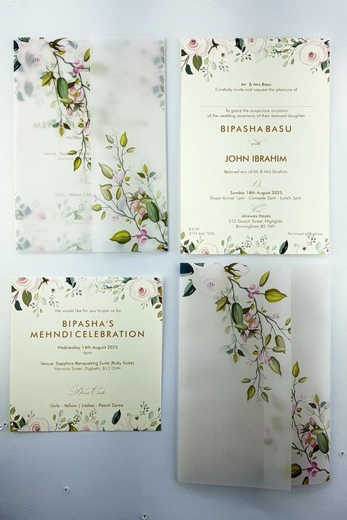 Load image into Gallery viewer, ABC 970 Vellum Translucent Floral Rosebud Invitation
