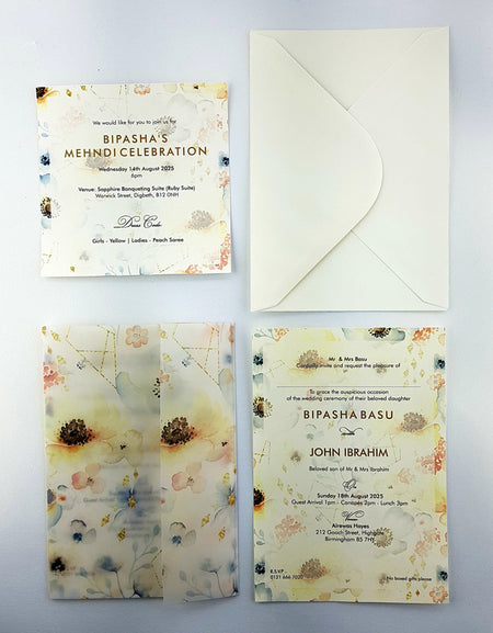 ABC 972 Vellum Translucent Watercolour Floral Invitation