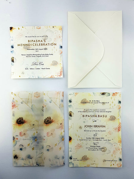 ABC 972 Vellum Translucent Watercolour Floral Invitation