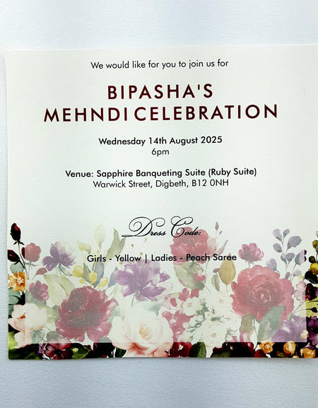 Vintage Maroon RoseMhendi Invitation ABC 973
