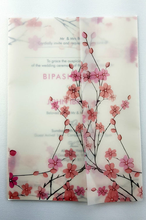 Load image into Gallery viewer, ABC 974 Translucent Cherry Blossom Vellum Invitation
