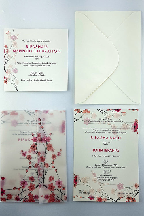 Load image into Gallery viewer, ABC 974 Translucent Cherry Blossom Vellum Invitation
