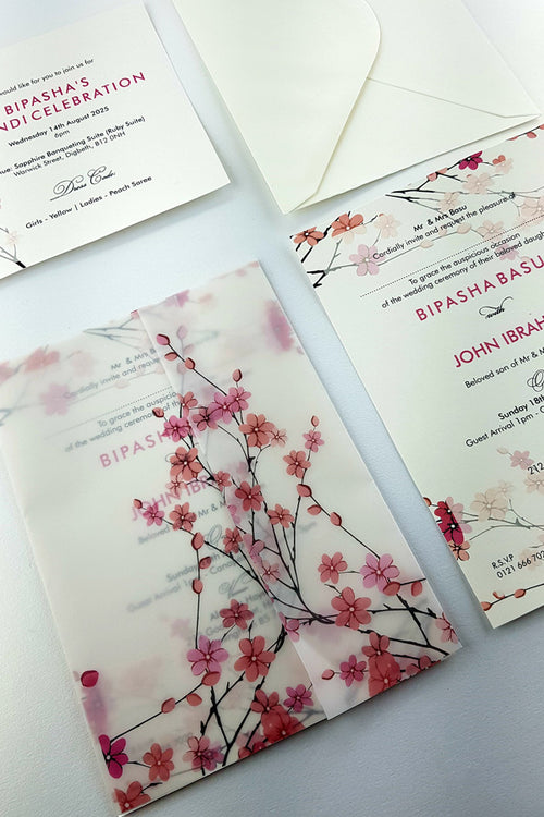 Load image into Gallery viewer, ABC 974 Translucent Cherry Blossom Vellum Invitation
