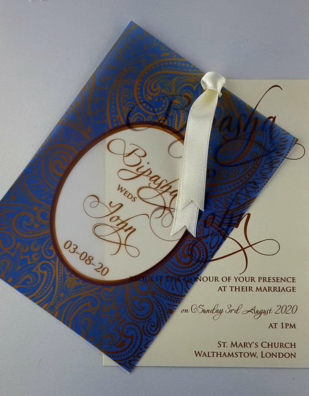 ABC 975 Blue Metallic Vellum Invitation