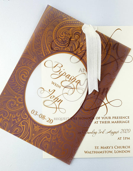 ABC 977 Burgundy Metallic Vellum Invitation