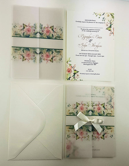 ABC 985 Translucent Floral Vellum Invitation with Satin bow