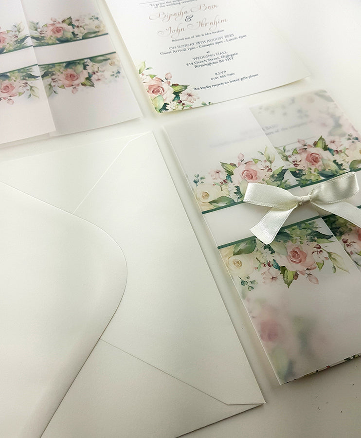 ABC 985 Translucent Floral Vellum Invitation with Satin bow