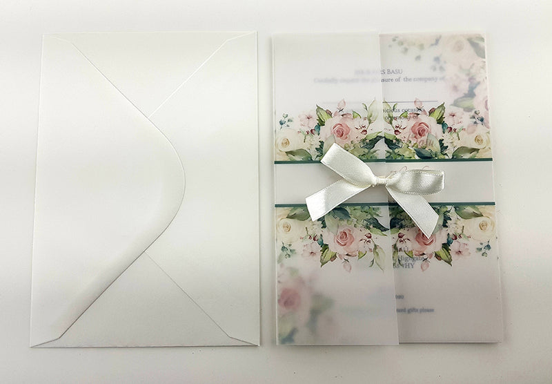 ABC 985 Translucent Floral Vellum Invitation with Satin bow