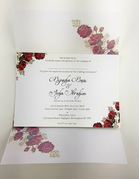 ABC 986 Translucent Floral Vellum Invitation with Red Rose Wax Seal