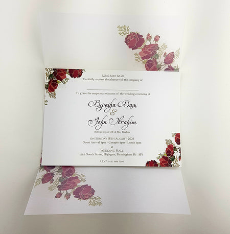 ABC 986 Translucent Floral Vellum Invitation with Red Rose Wax Seal