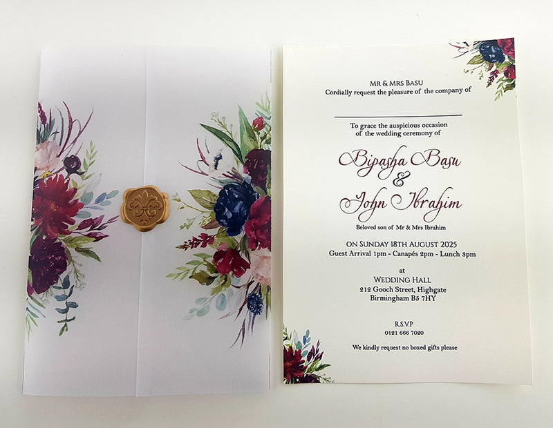 ABC 987 Translucent Floral Vellum Invitation with Gold Wax Seal