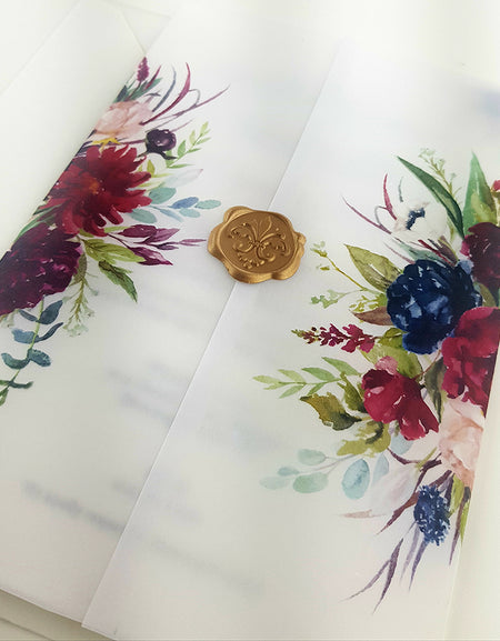 ABC 987 Translucent Floral Vellum Invitation with Gold Wax Seal