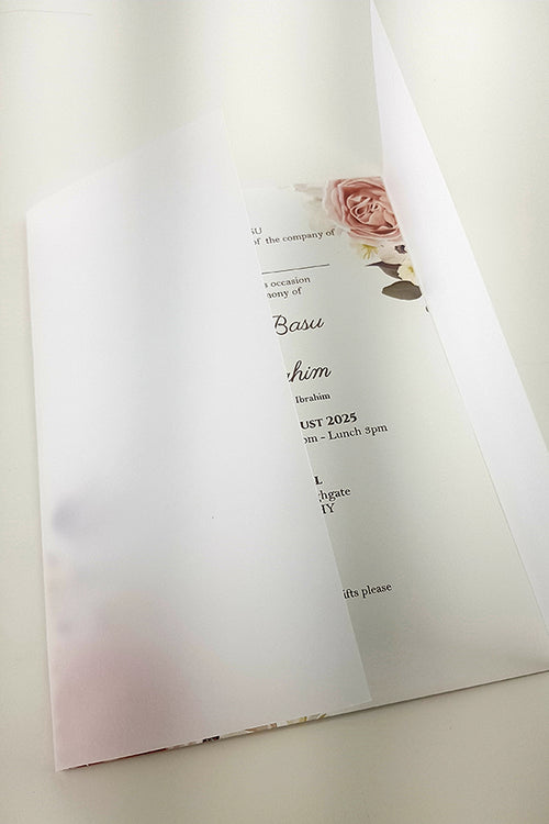 Load image into Gallery viewer, ABC 988 Translucent Floral Vellum Invitation with Gold Wax Seal
