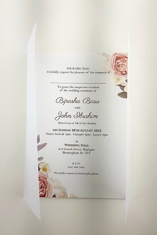 Load image into Gallery viewer, ABC 988 Translucent Floral Vellum Invitation with Gold Wax Seal
