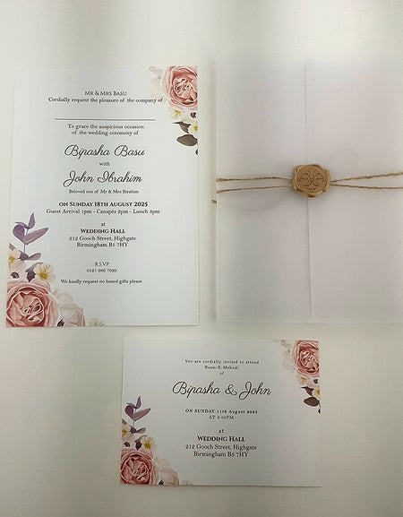 ABC 988 Translucent Floral Vellum Invitation with Gold Wax Seal