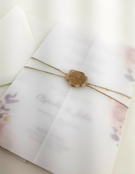 ABC 988 Translucent Floral Vellum Invitation with Gold Wax Seal
