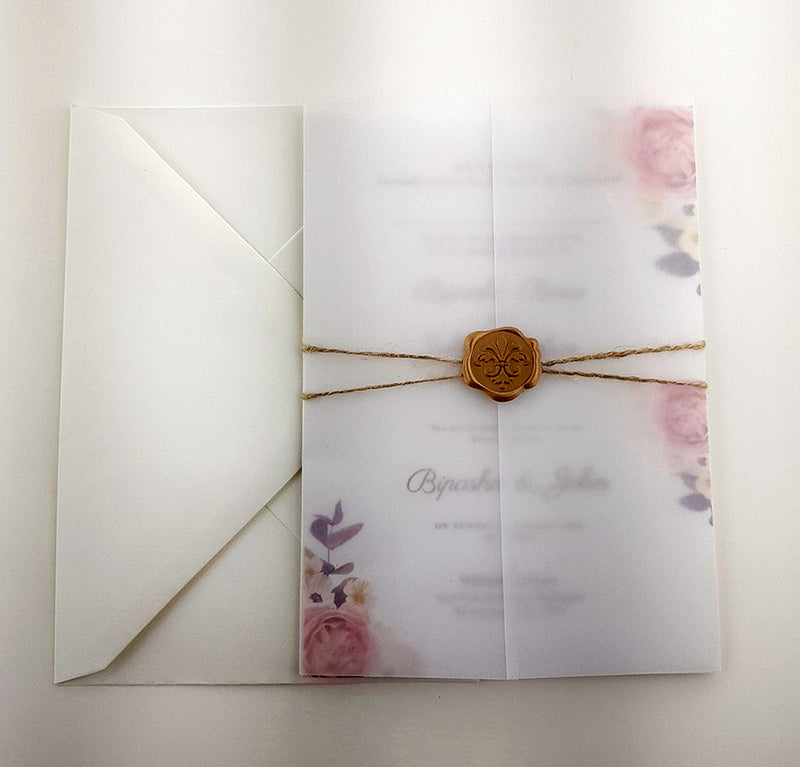 ABC 988 Translucent Floral Vellum Invitation with Gold Wax Seal