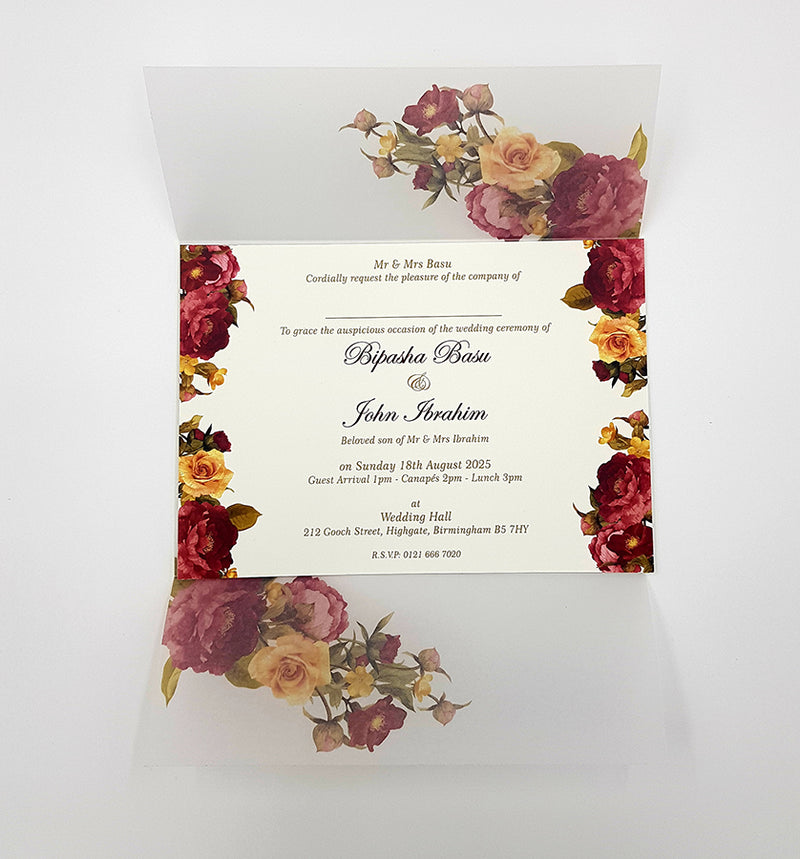 ABC 989 Translucent Rose Vellum Invitation with Red Rose Wax Seal