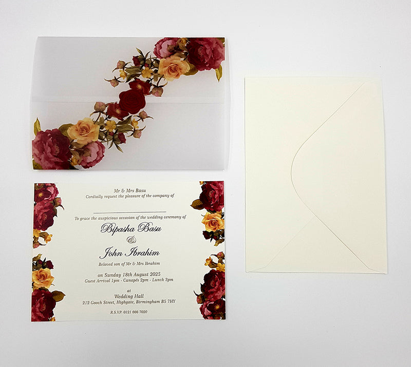 ABC 989 Translucent Rose Vellum Invitation with Red Rose Wax Seal