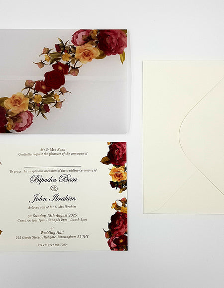 ABC 989 Translucent Rose Vellum Invitation with Red Rose Wax Seal